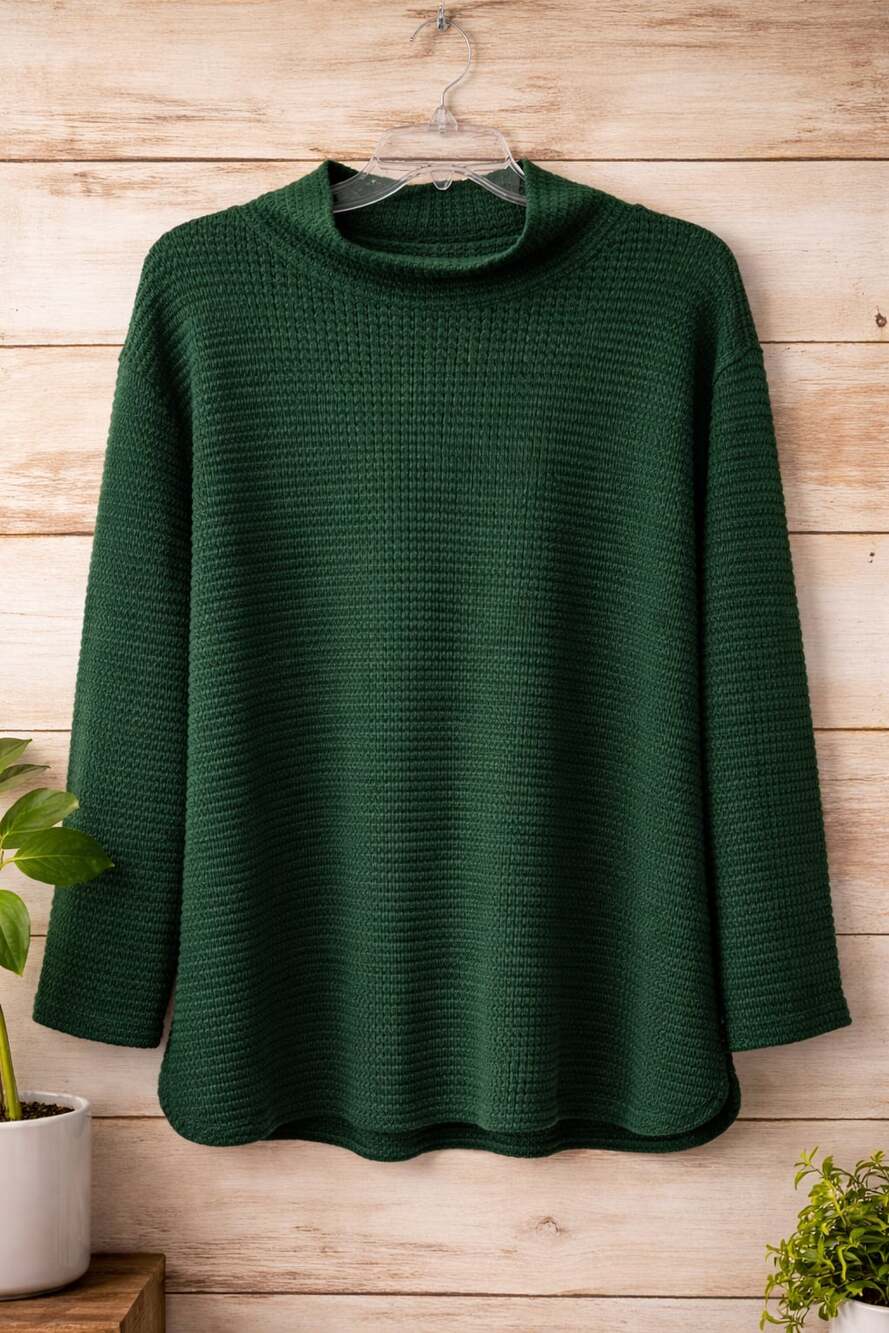 Culture Code Women's Teal Waffle Knit Funnel Neck Sweater Size Medium